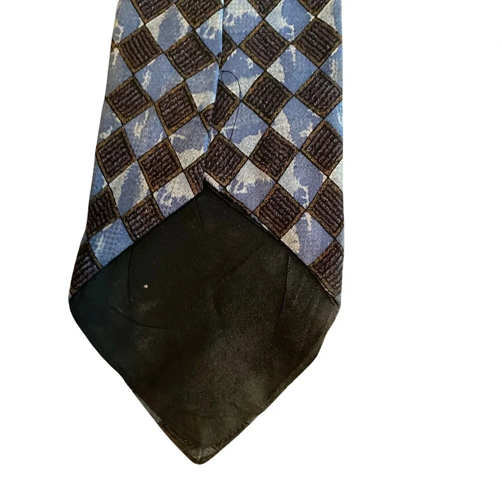 Hunting Horn J Riggins Mens Blue Brown Diamond Harlequin Pattern Silk Blend‎ Tie